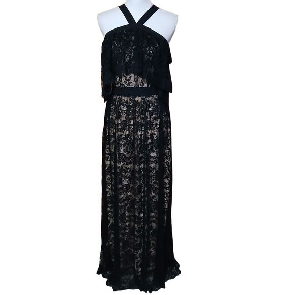 Lucy Paris Hailey Womens Black Halter Lace Lined Maxi Party Cocktail Dress Small - Picture 2 of 13